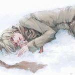  artist_request blonde_hair boy cold laying_down lowres lying male male_focus purple_eyes russia russia_(hetalia) scarf short_hair snow 