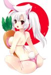  animal_ears ass bikini breasts bunny_ears bunny_tail carrot copyright_request from_behind large_breasts looking_back open_mouth red_eyes shiny shiny_skin side-tie_bikini skindentation smile solo swimsuit tail thong_bikini twintails white_hair yukian 
