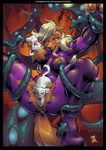  big_breasts blonde_hair bodysuit breasts canine cats dog dreamer69 female hair skinsuit strategic_positioning suspension tentacles tight_clothing tongue 