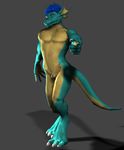  anthro biceps blue_dragon blue_hair brelo_(artist) dragon hair male muscles nude penis pose scalie solo xander_the_blue xandertheblue 