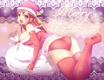  95-tan ass bare_shoulders blush breasts christmas elbow_gloves fingerless_gloves gloves hat large_breasts open_mouth os-tan panties red_eyes red_gloves red_legwear red_panties sack santa_costume santa_hat solo thighhighs toki_(tokinokogiri) underwear 