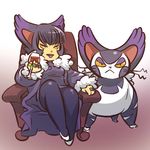  :&lt; animal_ears black_hair cat cat_ears chair coat cup cupping_glass drinking_glass eyeshadow fat gen_4_pokemon hitec jewelry lipstick makeup moemon open_mouth pantyhose personification pokemon pokemon_(creature) purple_hair purugly ring robe sitting whiskers wine_glass yellow_eyes 