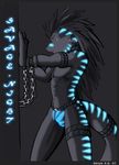  bdsm bioluminescence body_markings bondage chains collar dragon face_markings glow glowing glowing_markings jockstrap male markings piercing scalie shiuk solo tail 