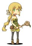  blonde_hair green_eyes legwear_under_shorts long_hair multi-tied_hair nannyaka open_mouth pantyhose saga saga_frontier_2 shorts solo staff very_long_hair virginia_knights 