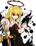 adesa alphes_(style) blonde_hair darkness ex-rumia hair_over_one_eye halo highres open_mouth parody red_eyes rumia smile solo style_parody sword touhou transparent_background weapon wings 
