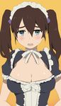  alternate_costume arita_shion blush breasts brown_hair choker cleavage enmaided grey_eyes kl large_breasts maid maid_headdress simple_background solo sweatdrop tetsuwan_birdy_decode twintails 