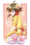  &hearts; anthro bananana black_nose blush brown_hair cat feline female green_eyes hair lace looking_back looking_over_shoulder mammal open_mouth panties pawpads ribbons short_hair solo topless underwear 