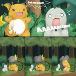  chikorita comic female fruit grass male nintendo pok&#233;mon pok&eacute;mon raichu rock springtime_desperation tail tom_smith video_games 