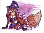  canine female fox green_eyes halloween holidays looking_at_viewer magic_user mammal plain_background purple purple_clothing seductive shiverz sitting skirt solo white_background witch 