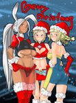  3girls animal_ears ashelia_b&#039;nargin_dalmasca ashelia_b'nargin_dalmasca ass ass_grab belt blonde_hair blush bodysuit breast_squeeze breasts brown_eyes brown_hair bunny_ears bunny_tail christmas cleavage cleavage_cutout dark_skin deep_skin elbow_gloves emil_anna female final_fantasy final_fantasy_xii fran gloves hat heart_cutout loincloth long_hair looking_back midriff miniskirt multiple_girls penelo red_eyes santa_costume santa_hat short_hair silver_hair skirt tail twintails underboob yellow_eyes 