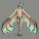  ambiguous_gender bat bodypaint ears green_hair intersex masculine parrey solo thumbclawz topless wings 