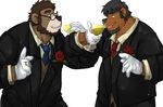  bear beard black_nose buttons chubby couple ear_piercing earring fangs gay glasses gloves goatee green_eyes male markwulfgar necklace piercing ring rose smile suit teeth tie toast vest wedding wine wine_glass yellow_eyes 