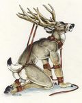  2003 antlers balls bdsm bondage cervine collar deer heather_bruton hooves horns leash male muzzle nude solo 