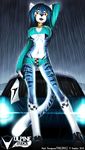  2010 blue_hair breasts car feline female flag hair headlights rain solo tail tailsrulz tiger yellow_eyes 