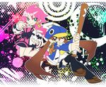  bad_id bad_pixiv_id baseball_bat blue_eyes blue_hat braid brown_hair disgaea hat jacket kazamatsuri_fuuka long_hair makai_senki_disgaea_4 multiple_girls nippon_ichi open_clothes open_jacket panty_&amp;_stocking_with_garterbelt pink_hair prinny school_uniform serafuku thighhighs tsukiko_(meltdown) twintails vulcanus_(disgaea_4) wings 