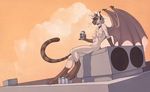  beer beverage blue_eyes blue_paws breasts can cat catdragon collar dragoncat feline female horn horns hybrid kace mammal nude rooftop siamese sitting solo tail whiskers wings wolfy-nail 