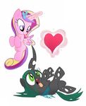  &lt;3 changeling equine fangs friendship_is_magic green_eyes green_hair hair holes horn horse magic multi-colored_hair my_little_pony plain_background pony princess_cadance_(mlp) purple_eyes queen_chrysalis_(mlp) tongue tongue_out white_background winged_unicorn wings young 