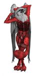  bird bleuhawke female gryphon plain_background pussy red solo standing white_background wings 