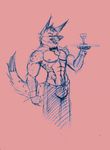  abs buff bulge canine fox kihu male muscles pants sketch solo waiter wolf-of-the-north 
