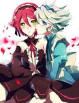  2boys blue_eyes blush child crossdress crossdressing dress green_eyes headdress inazuma_eleven inazuma_eleven_(series) kiyama_hiroto lolita_fashion multiple_boys nagumo_haruya petal petals red_hair short_hair shota smile suzuno_fuusuke trap white_hair 