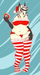  big_breasts blue_eyes breasts candy_cane canine christmas chubby clothed clothing donut doughnut dripdry female hat holidays jackal legwear licking licking_lips mammal milf monochrome mother navel overweight parent santa_hat skimpy solo stockings striped_stockings tongue unknown_artist 