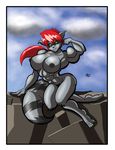  big_breasts breasts female flexing muscles nipples nude raccoon red_hair solo tail unknown_artist 