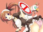  blue_eyes brown_hair indigorabbit long_hair lyrical_nanoha mahou_shoujo_lyrical_nanoha_strikers maid open_mouth panties pantyshot solo takamachi_nanoha tray underwear waitress 