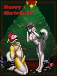  anthro arcana arms_behind_back ball_gag bdsm blindfold blush bondage bound breasts canine christmas christmas_tree collar dildo dog duo female fur gag holidays husky knot kyma male mammal nude penis recca sex sex_toy straight tree xmas yellow yellow_fur 