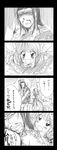  1girl 4koma bad_id bad_pixiv_id chinese_clothes cirno comic commentary_request crossover facial_hair goatee greyscale headdress highres monochrome mustache panties shin_sangoku_musou striped striped_panties touhou translated una_kata underwear zhuge_liang 