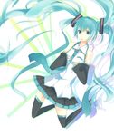  bad_id bad_pixiv_id blue_eyes blue_hair detached_sleeves hair_ornament hatsune_miku long_hair mono_(recall) necktie open_mouth skirt solo tattoo thighhighs twintails very_long_hair vocaloid 