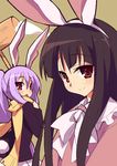  9law alternate_hairstyle animal_ears brown_hair bunny_ears bunny_tail face fake_animal_ears houraisan_kaguya long_hair mallet md5_mismatch multiple_girls oekaki ponytail purple_eyes purple_hair red_eyes reisen_udongein_inaba scarf smile tail touhou 