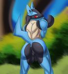  anus balls ben300 big_balls butt lucario male mooning motion_blur muscles pok&eacute;mon pok&eacute;morph pose presenting red_eyes solo tail 