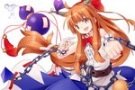  ahoge belt chain gourd highres horn_ribbon horns ibuki_suika mikan_(bananoha) orange_eyes orange_hair ribbon solo tassel touhou wrist_cuffs 