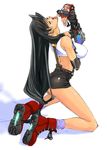  arched_back ass black_hair breasts elbow_gloves final_fantasy final_fantasy_vii fingerless_gloves gloves green_eyes kneeling large_breasts legs long_hair long_legs low-tied_long_hair midriff mimasaka_hideaki miniskirt pencil_skirt skirt solo thighs tifa_lockhart tongue 