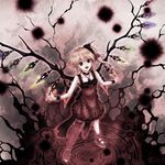  alternate_costume alternate_wings asymmetrical_clothes bare_shoulders blonde_hair flandre_scarlet jewelry magic_circle necklace ponytail red_eyes short_hair side_ponytail skyspace solo standing thighhighs touhou wings wrist_cuffs 