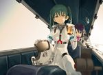  bad_id bad_pixiv_id blue_hair bodysuit cockpit drink green_eyes green_hair helmet honjou_mikaze jpy kikuhara_karin multiple_girls pilot_suit spacesuit stratos_4 twintails white_bodysuit 