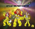  animated canine disco_ball epilepsy_warning feline gif glowstick helmet lagomorph lion party rabbit rave space_marine warhammer_(franchise) warhammer_40k wolf 