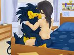  bed blackfury blush female interspecies kissing luxray male pok&eacute;mon pokemon_trainer pokephilia shiny straight 