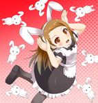  alternate_costume animal_ears brown_eyes brown_hair bunny bunny_ears enmaided idolmaster idolmaster_(classic) kemonomimi_mode long_hair looking_up maid minase_iori odayan pantyhose solo 