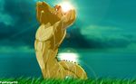  abs anthro armpits arms_behind_head biceps big_muscles butt cloud crocodile crocpond fabfelipe fangs grass green_skin light looking_at_viewer male muscles nude outside pecs pose reptile rompa scalie side_view sky solo standing sun water wet 