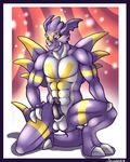  balls black_penis dragon dragoneer_(character) erection fangs horns looking_at_viewer male muscles penis purple scalie sciggles sheath solo tail 