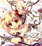  alternate_costume alternate_wings arrow blonde_hair bow_(weapon) cupid dress flandre_scarlet flower hazakura_satsuki petals red_eyes red_flower red_rose rose rose_petals short_hair side_ponytail solo touhou weapon wings wrist_cuffs 