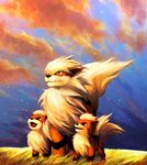  arcanine canine cloud clouds cub detailed_background feral fluffy grass group mammal nintendo plain pok&#233;mon pok&eacute;mon red_eyes restricted_palette scenic size_difference sky stars unknown_artist video_games wind young 