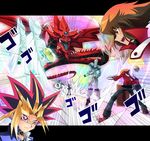  brown_eyes brown_hair dragon duel_disk duel_monster elemental_hero_neos elemental_hero_shining_flare_wingman epic lazward long_hair male_focus monster multiple_boys mutou_yuugi mystical_refpanel neo-spacian_flare_scarab osiris_the_sky_dragon school_uniform smile spoilers winged_kuriboh wings yami_yuugi yubel yuu-gi-ou yuu-gi-ou_duel_monsters yuu-gi-ou_gx yuuki_juudai 