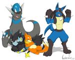  cyber_zai lucario luxray male muscles nintendo plain_background pok&#233;mon pok&eacute;mon rampardos red_eyes video_games white_background 