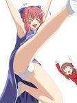  &gt;_&lt; arima_miyako arms_up bad_id bad_pixiv_id blush_stickers brown_hair china_dress chinese_clothes closed_eyes dress flats kicking kohaku long_hair melty_blood mochi.f mr_chin multiple_girls no_socks o_o open_mouth panties pink_hair short_hair tangzhuang tsukihime underwear white_panties 