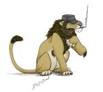  cigarette feline feral hat lion male mammal plain_background smoke smoking solo tail white_background 