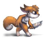  canine chibi fox knife large_eyes male mammal plain_background silverfox5213 solo sword tail weapon white_background 