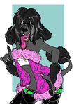  black black_hair canine clothed dickbitch_molly dickgirl dog dominatrix domme grey_eyes hair intersex jabberwockychamber playful poodle smile solo standing tail tongue 