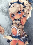  bad_id bad_pixiv_id barioth_(armor) belly blue_eyes long_hair mano_(shampoohatter) monster_hunter navel solo_focus white_hair 